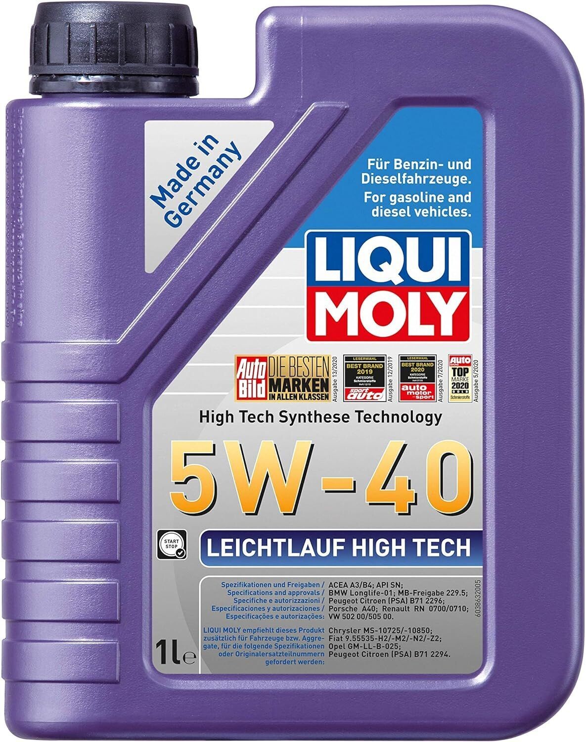 LIQUI MOLY 5W40 LEICHTLAUF HIGH TECH ENGINE OIL 1LTR