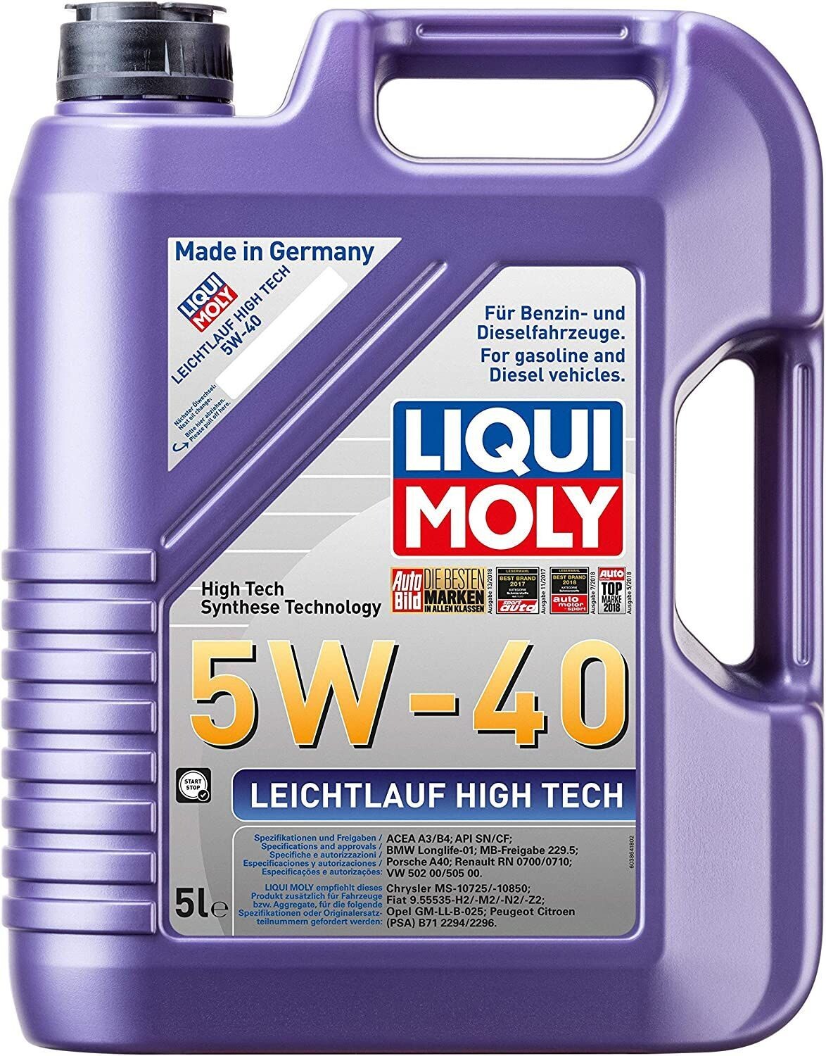 LIQUI MOLY 5W40 LEICHTLAUF HIGH TECH ENGINE OIL 5LTR LIQUI MOLY 5W40 LEICHTLAUF HIGH TECH ENGINE OIL 5LTR