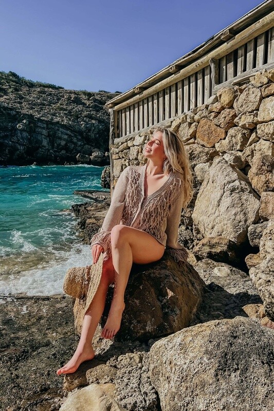 VEST Knitted Fringed Khaki Isla Ibiza S