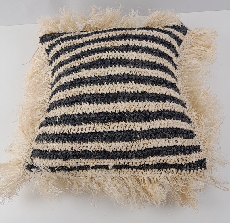 RAFFIA Kussen Zwart/Naturel 50x50cm