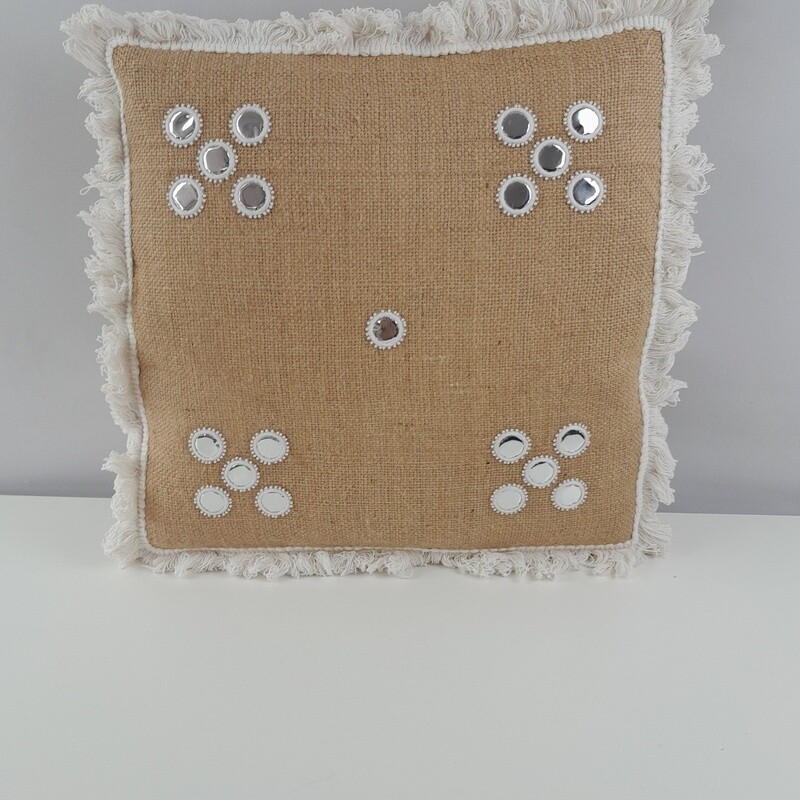 KUSSEN Spiegeltjes Jute Nat/Wit 45x45cm