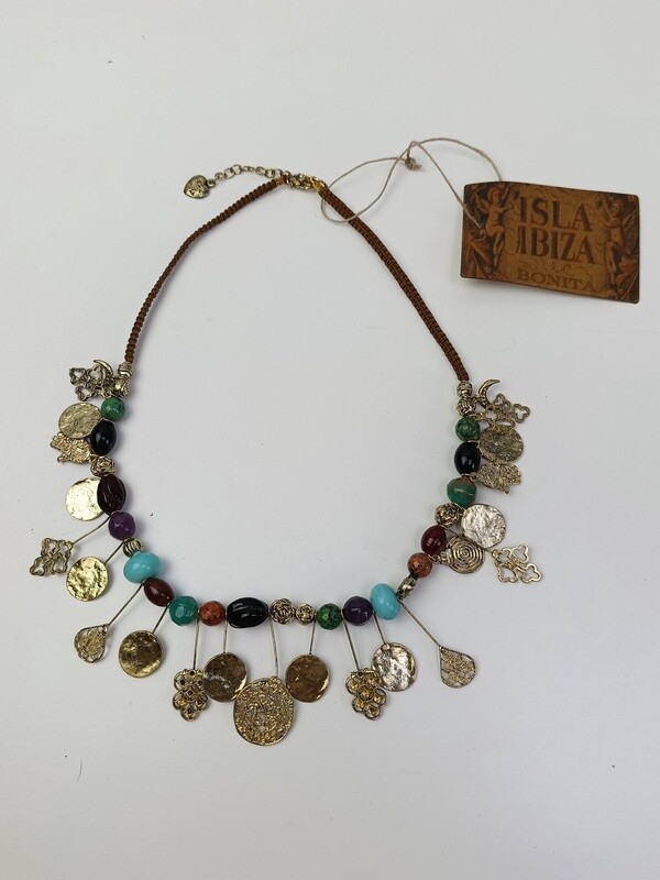 NECKLACE Gold Metall, Mixed Stones