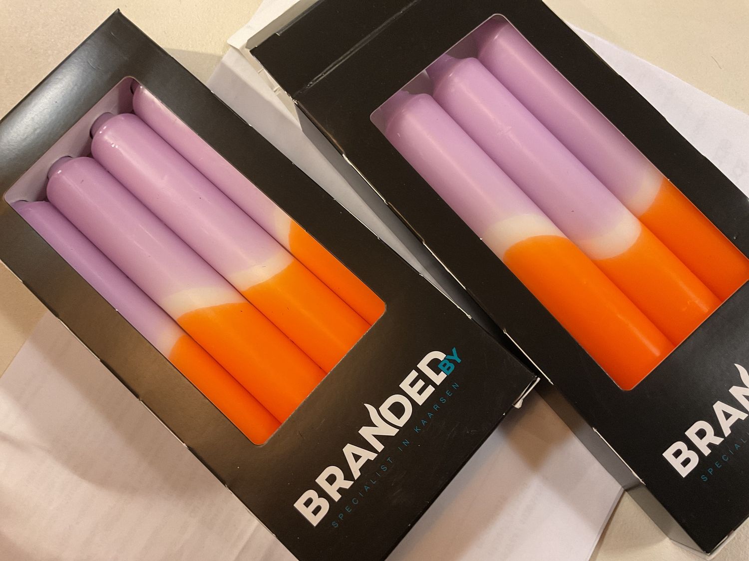 Kaars lila/oranje