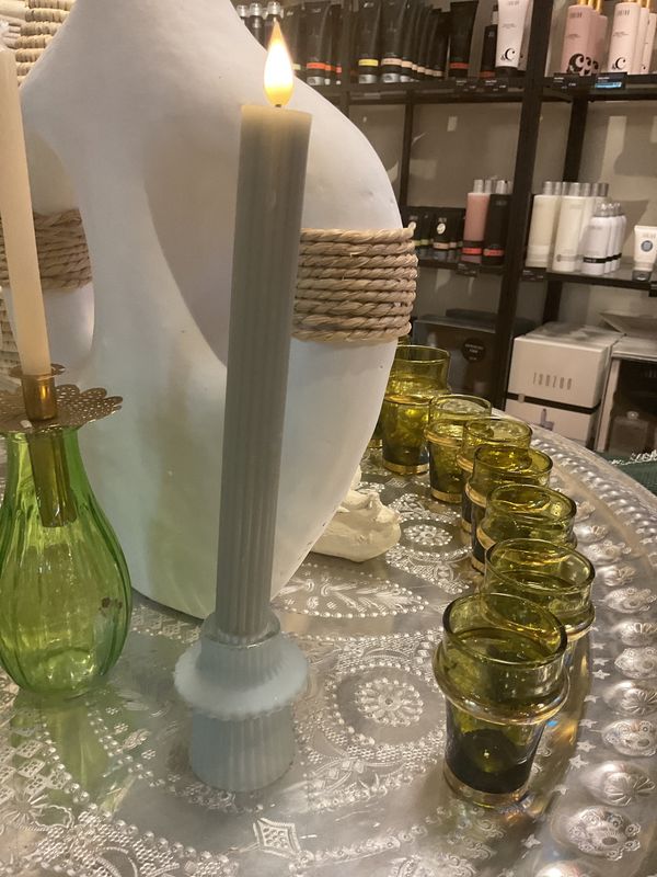 Led Diner Kaars Striped Green  per 2