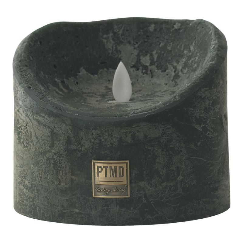 LED Light Candle rustic dark green moveable flame XL