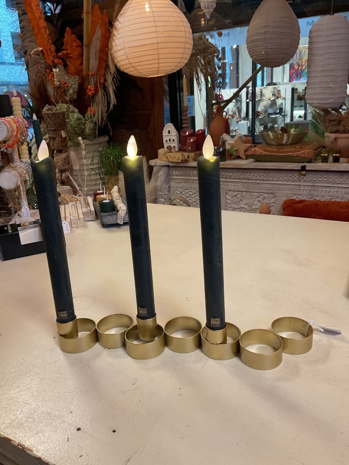 Theelicht Kaarshouder Goud 3 kaarsen 31x7cm