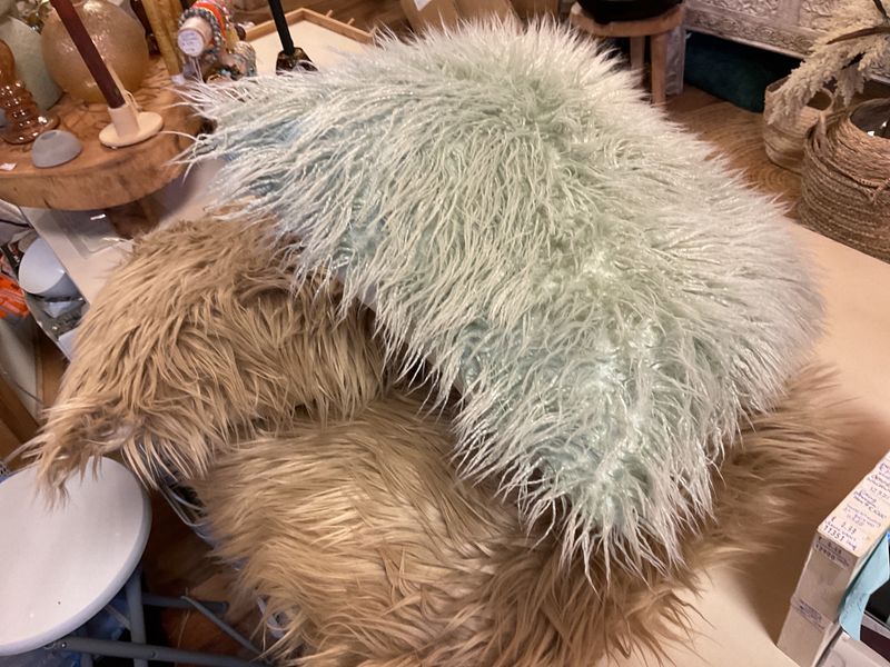 KUSSEN Beige / Zachtgroen  Bont 45x45cm