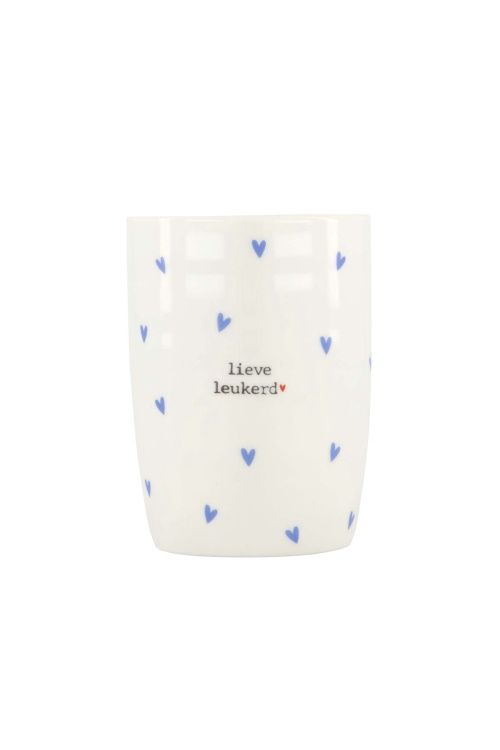 Koffiemok Hartjes lieve leukerd Blauw/Wit Zusss