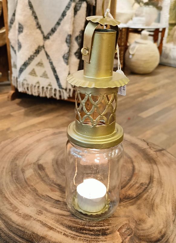 Jampot lantaarn Goud / Wit S H25 x B7cm Jampot lantaarn Goud / Wit S H25 x B7cm