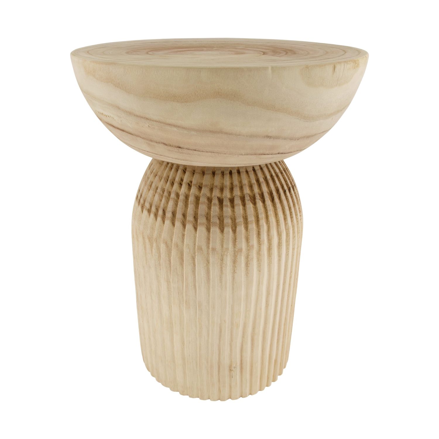 Bijzettafel carved naturel paulownia wood 36x36x48cm