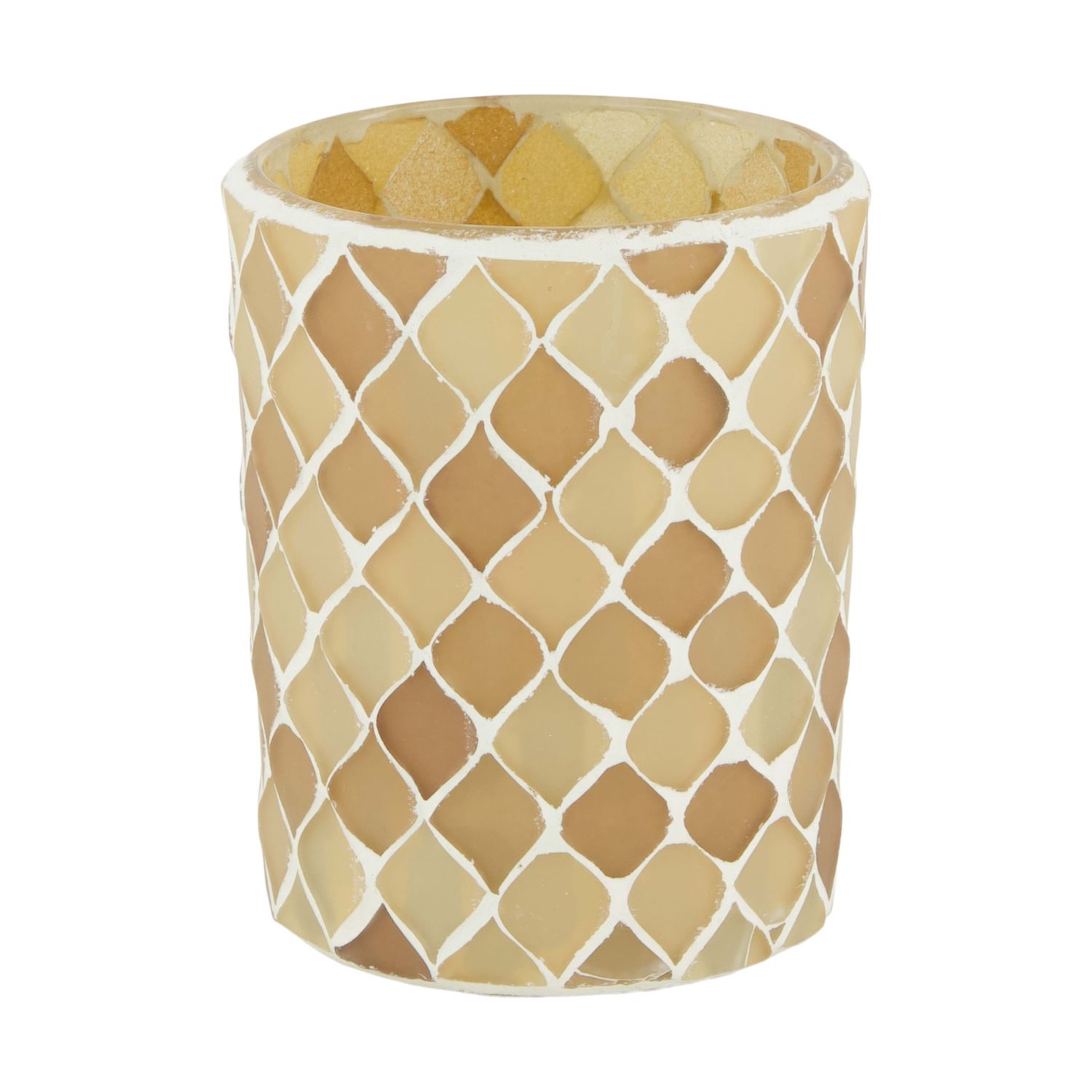 Theelicht glas  8x8x10cm beige - wit