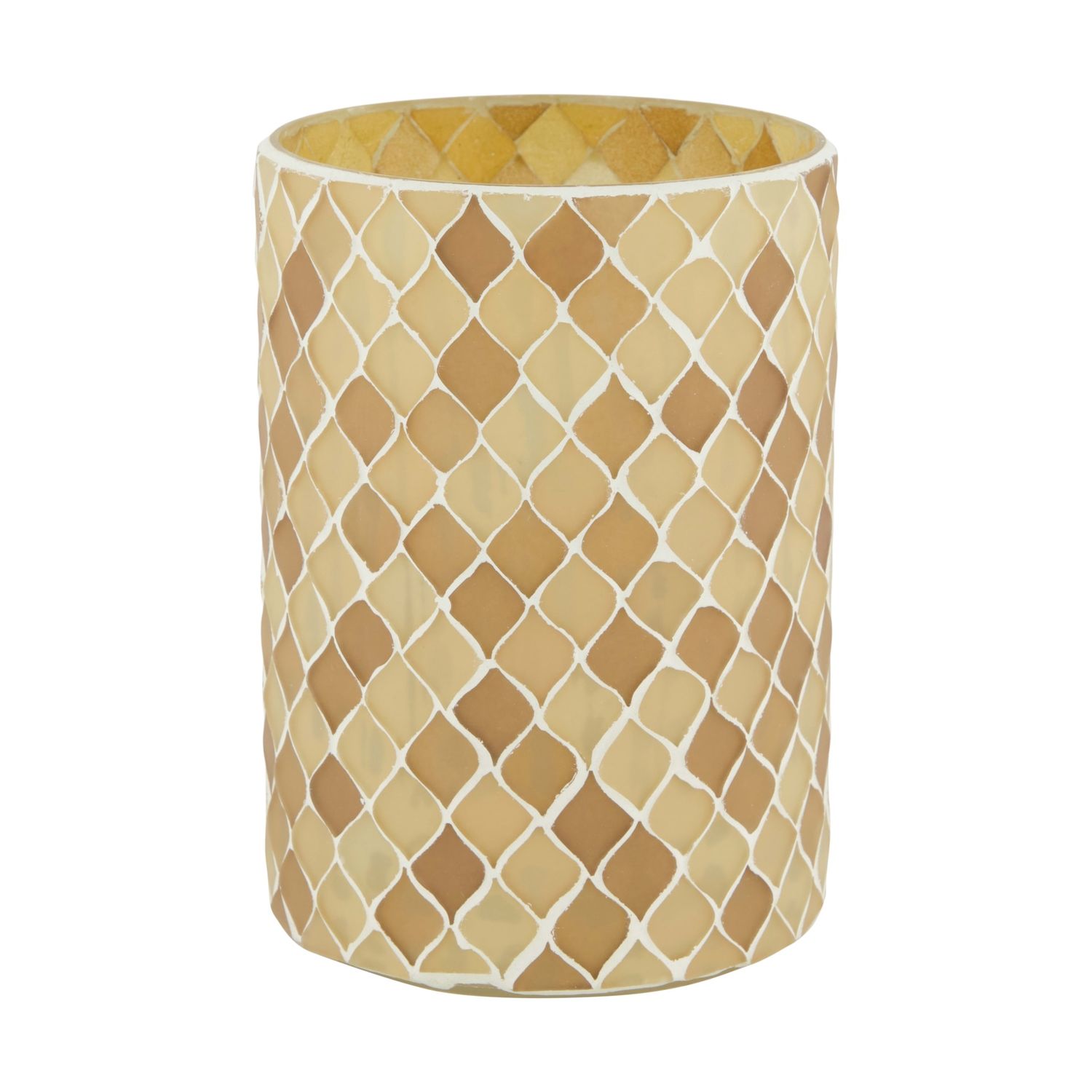 Theelicht glas 10x10x14cm beige - wit