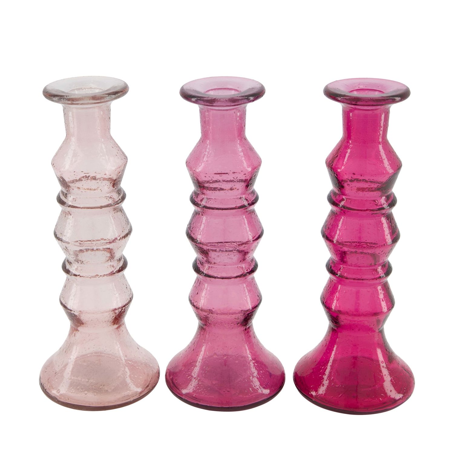 Diner kaarshouder recycled glas pink - mix  9x9x22cm