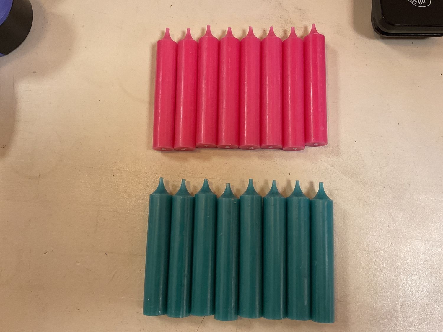 Kaars 12 cm  Turquoise / Fuchsia