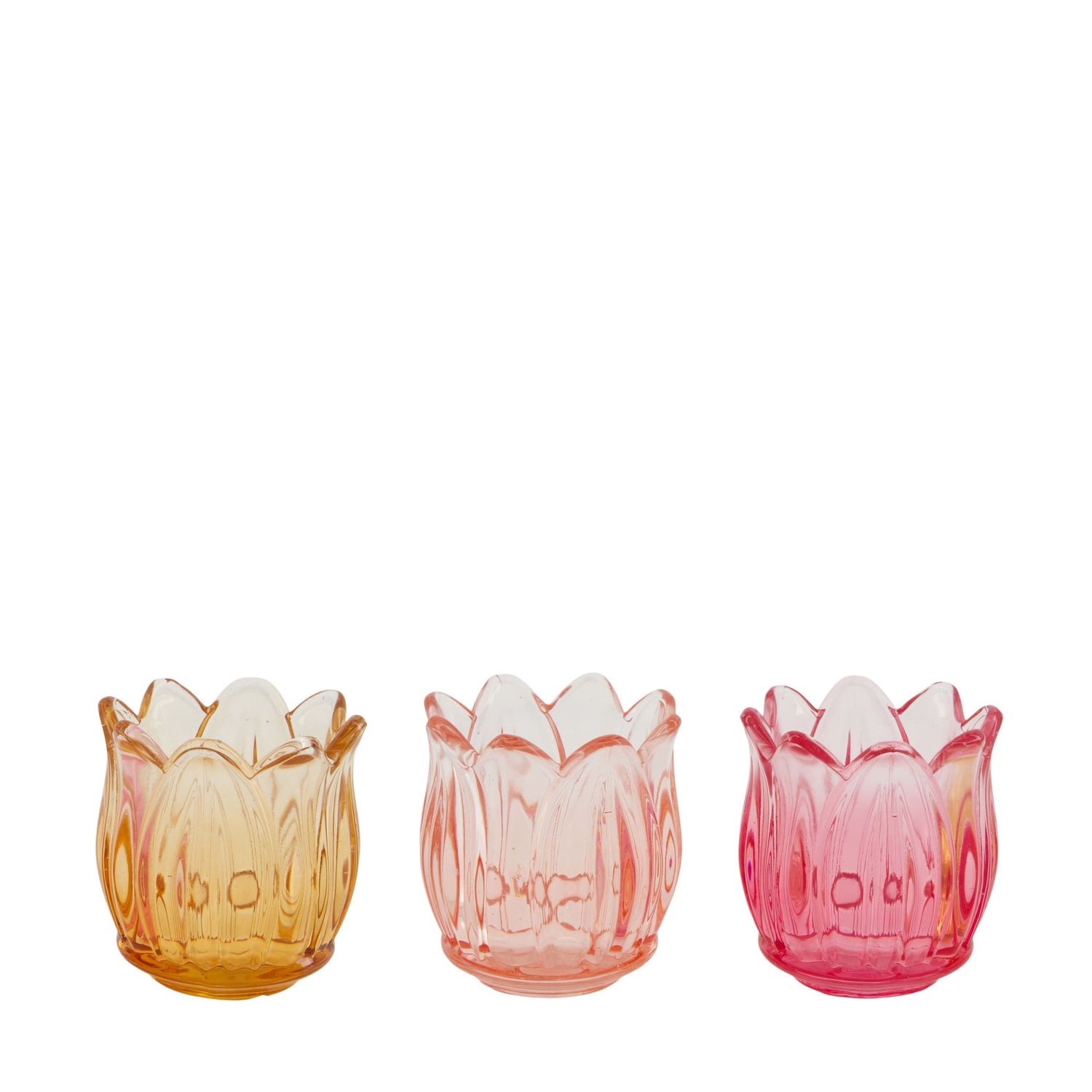 Theelicht houder glas 6.5x6.5x6.5 geel-roze