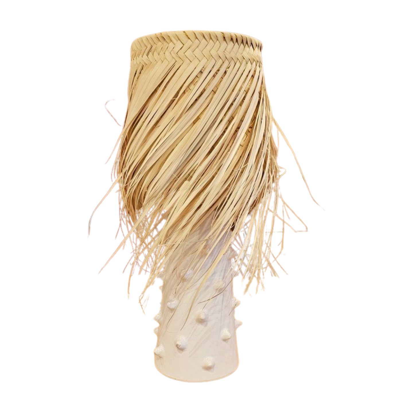 Tafellamp Keramiek wit Dots-Naturel palm kap