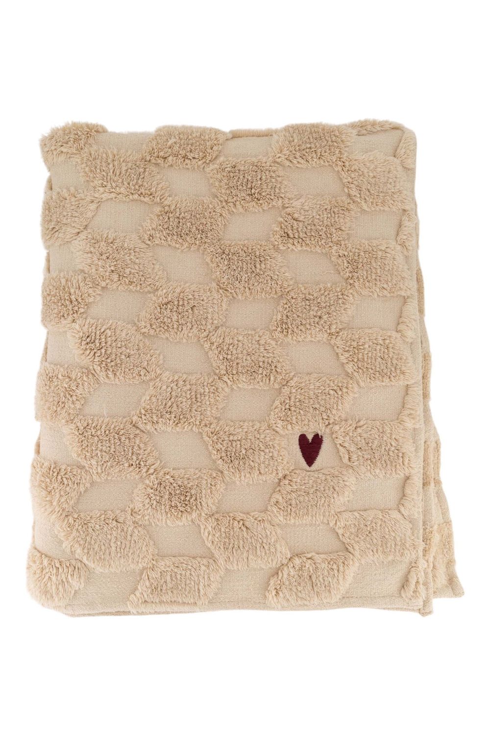 Plaid hartje zand/donkergroen 130x170cm