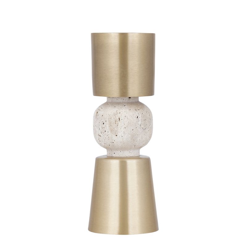 Reamone Champagne alu candleholder travertine L gouden kandelaar Reamone Champagne alu candleholder travertine L gouden kandelaar