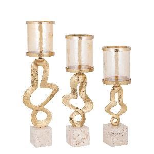 Sianaine Gold casted alu candleholder travertine Sianaine Gold casted alu candleholder travertine