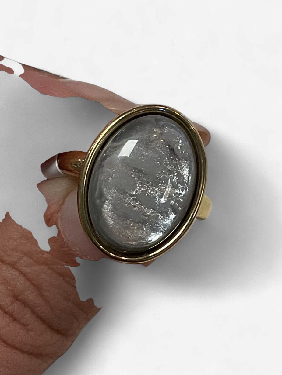 DIEDE RING GOUD-grijs ovaal-L(18)