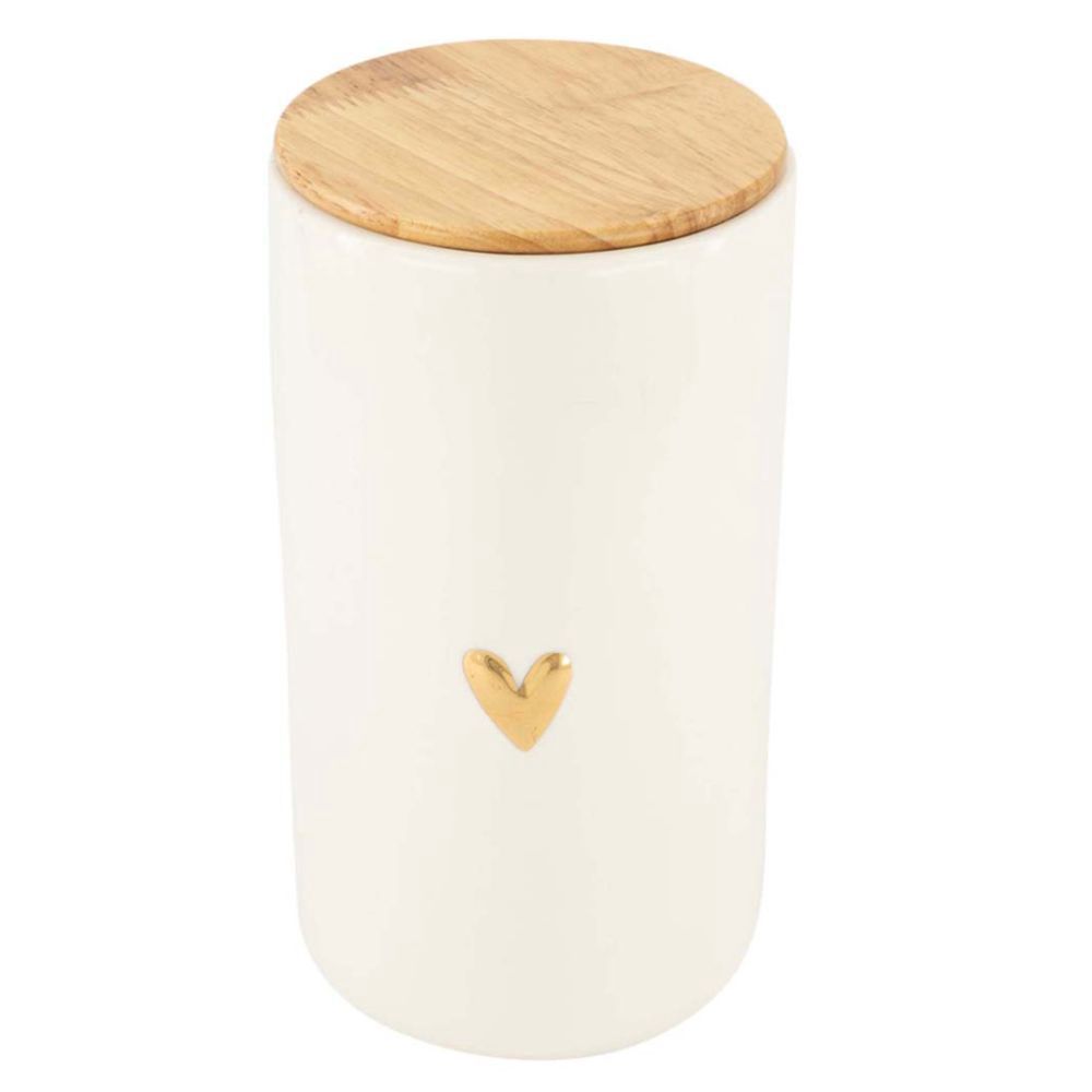 Voorraadpot met deksel keramiek L hartje wit/goud Voorraadpot met deksel keramiek L hartje wit/goud