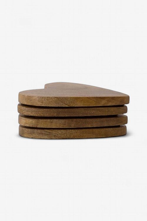 set van 4 onderzetters hart mango hout 10x10.5x1cm