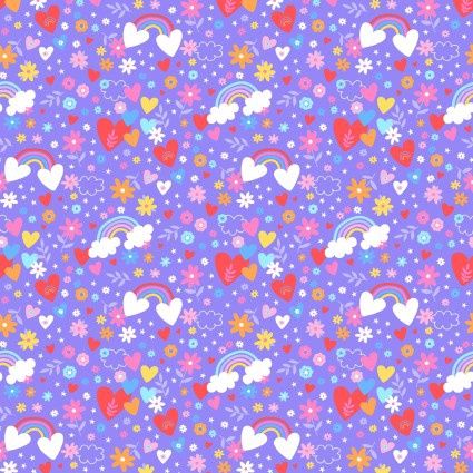 Playtime Flannel Hearts &amp; Rainbows Purple