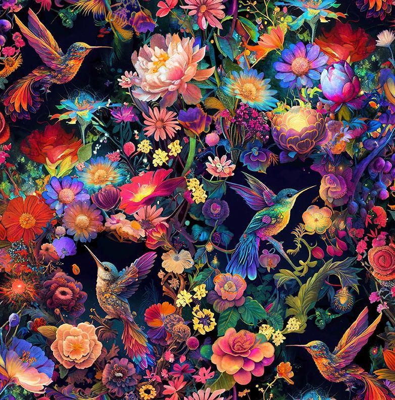 Night Garden Hummingbirds &amp; Flowers