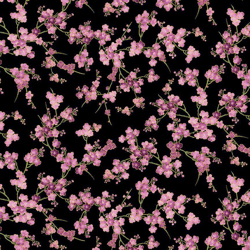 Shizuka Pink Flowers Black