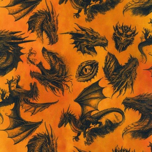 Emerald Dragons Orange Prints