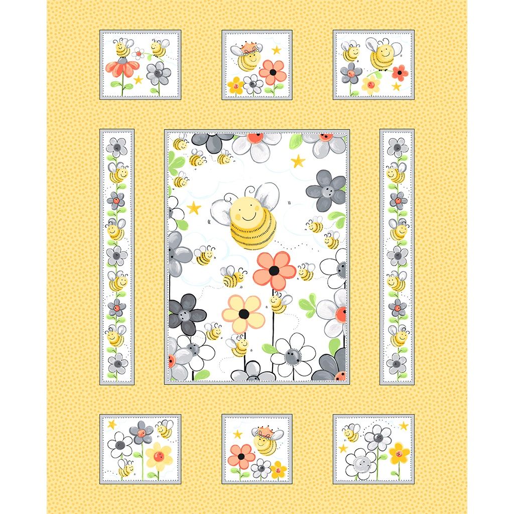 Sweet Bees 36" Panel Yellow