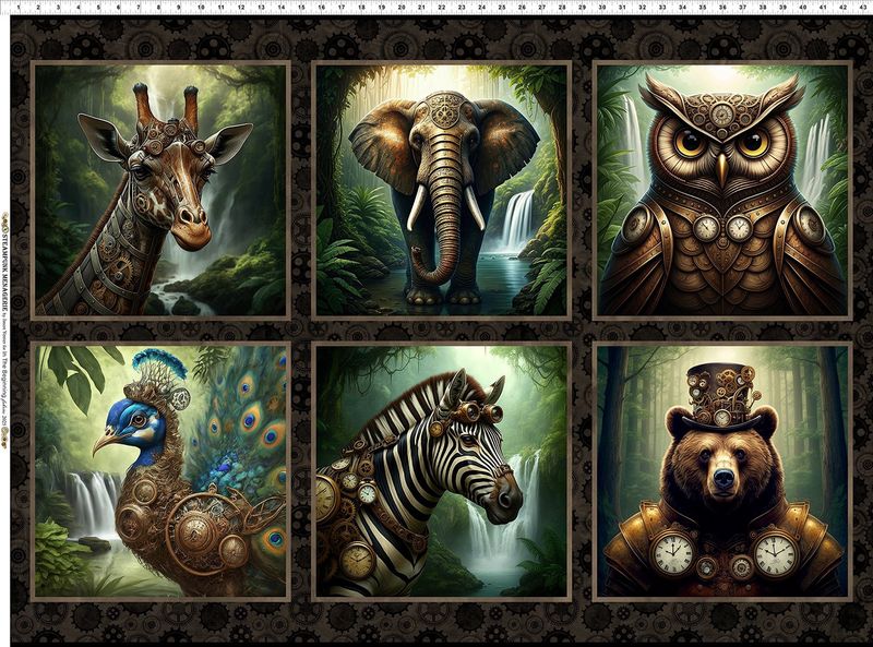 Steampunk Menagerie 7/8 yard Panel Blocks