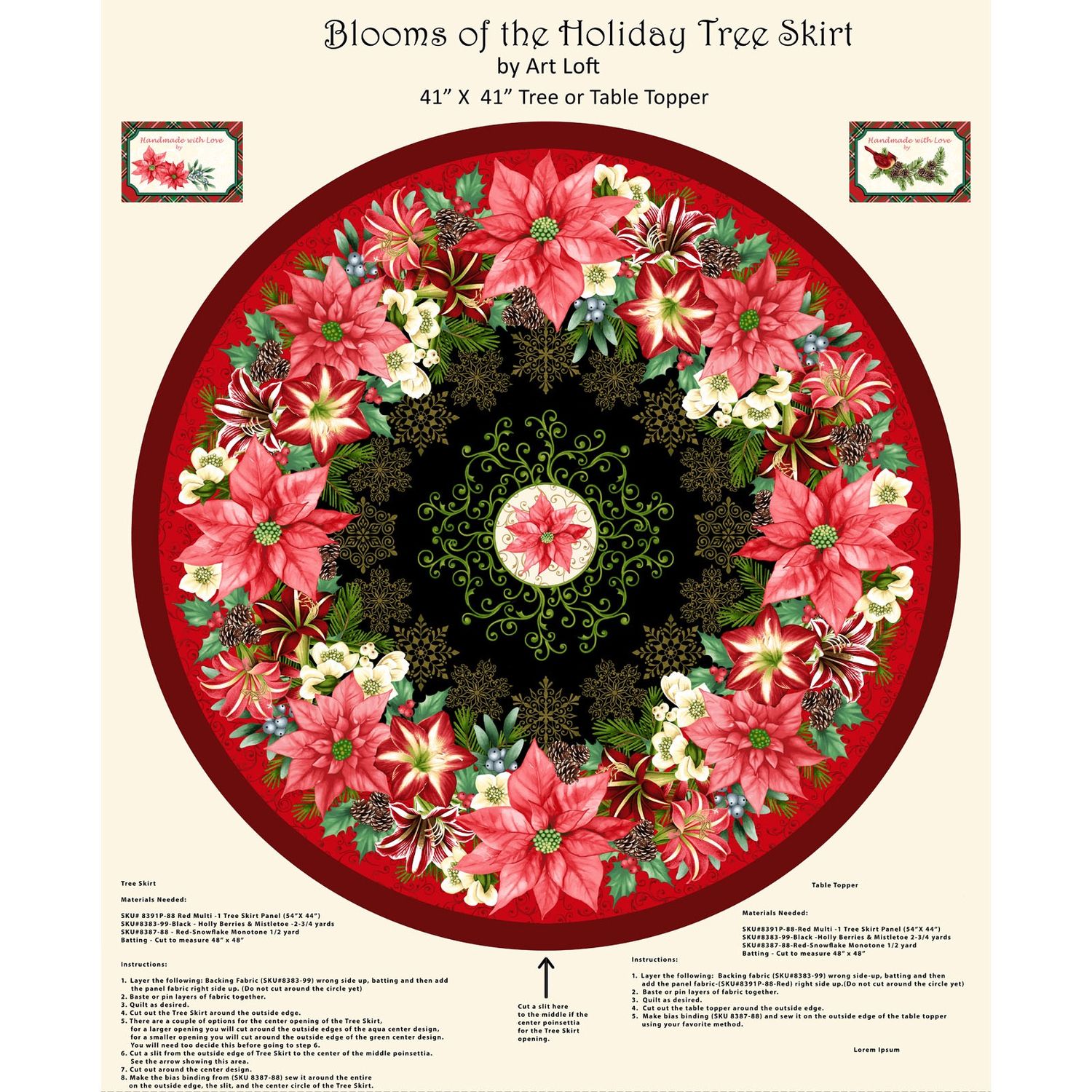 Blooms of the Holiday 1.5 yd Panel Treeskirt