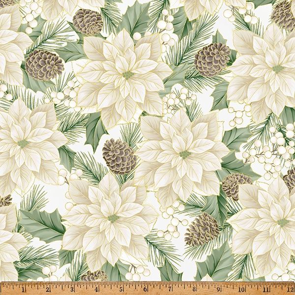 Holiday  Poinsettias Parchment/Gold