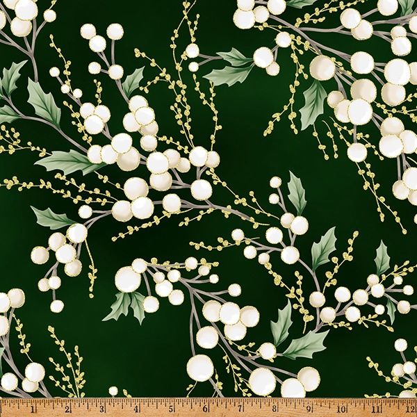 Holiday  Poinsettias Sprigs Forest/Gold