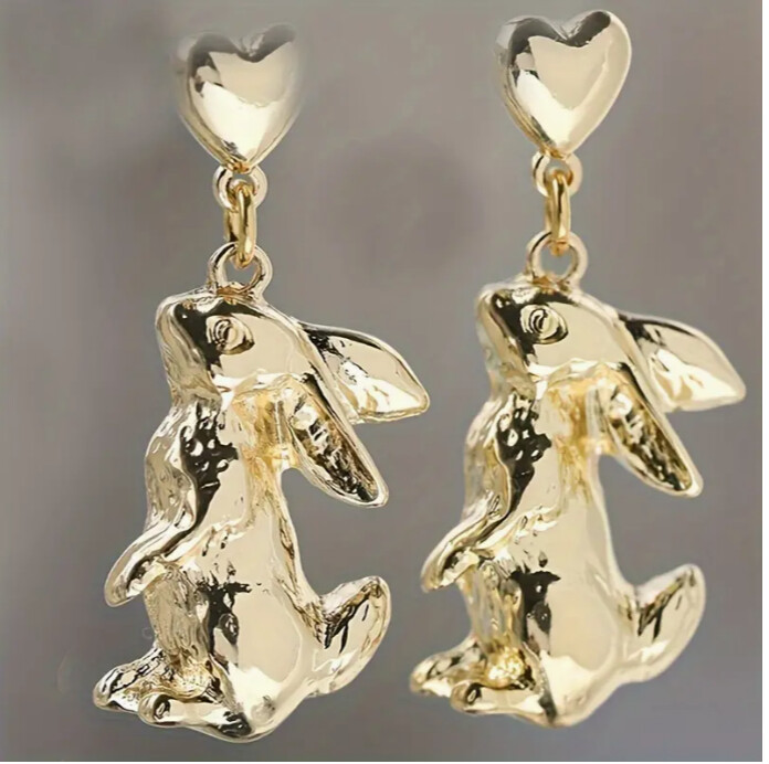 Golden Rabbit Design Dangle Earrings