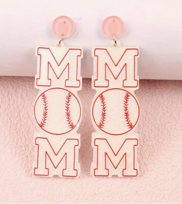 MOM Baseball Acrylic Drop Earrings