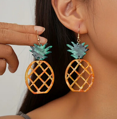 Boho Hollow Pineapple Design Hook Earrings