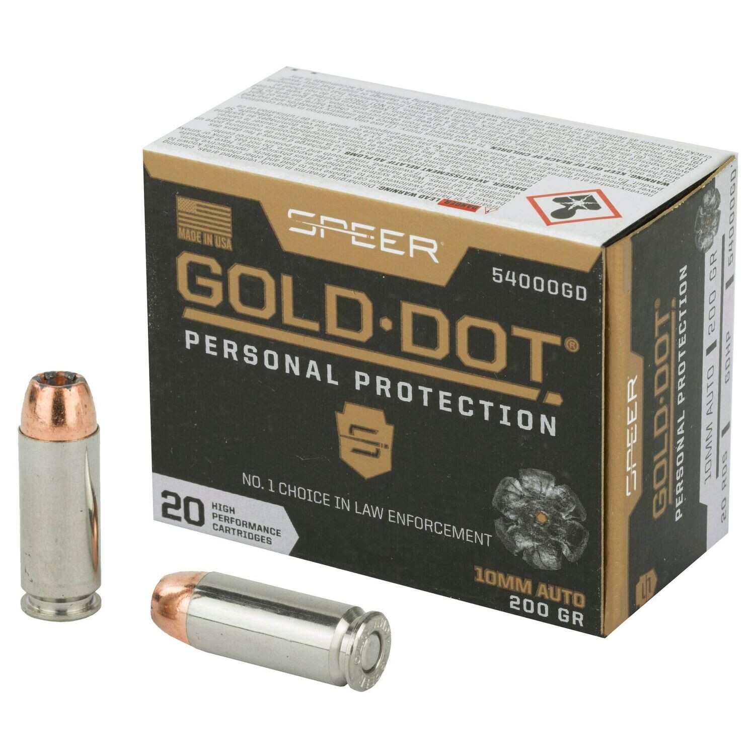Speer Ammunition, Speer Gold Dot, Personal Protection, 10MM, 200 Grain, Hollow Point, 20 Round Box