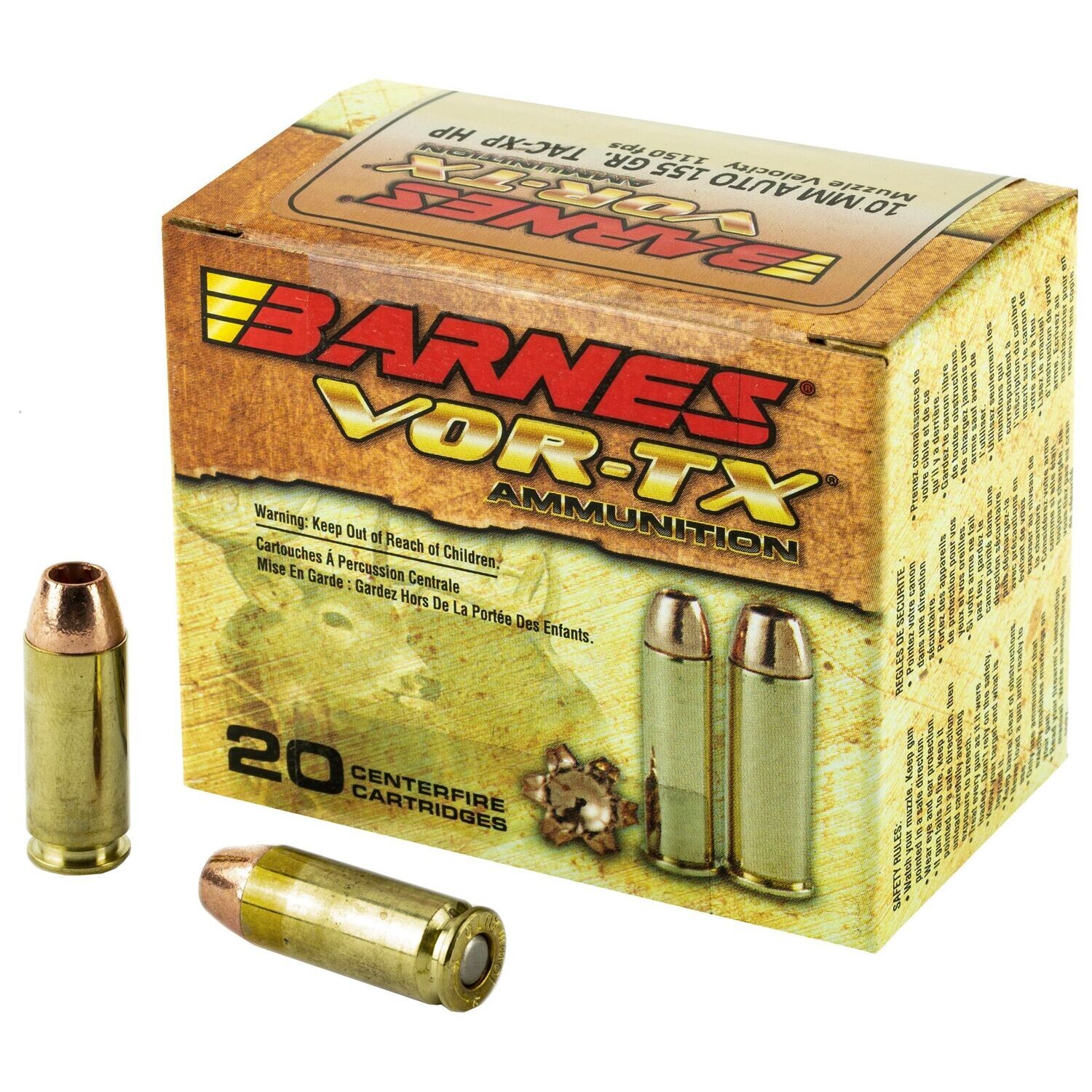 Barnes, VOR-TX, 10MM, 155 Grain, XPB, Jacketed Hollow Point, Lead Free, 20 Round Box, California Certified Nonlead Ammunition