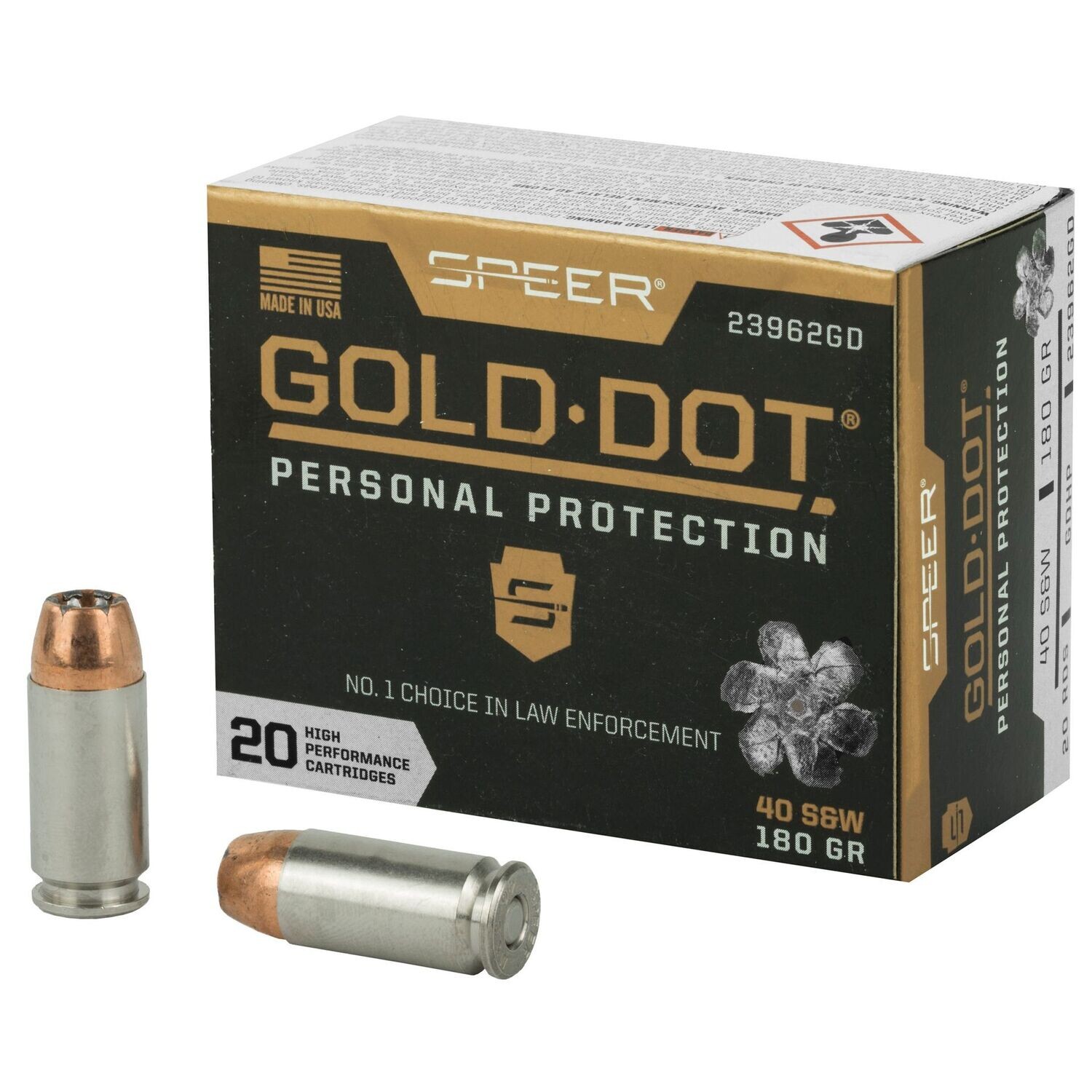 Speer Ammunition, Speer Gold Dot, Personal Protection, 40S&W, 180 Grain, Hollow Point, 20 Round Box