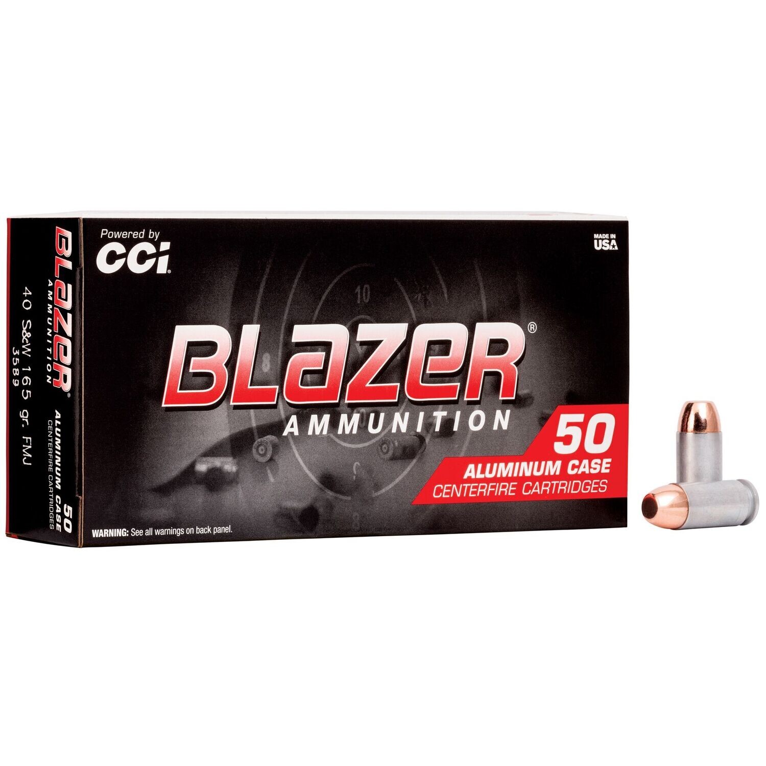 Blazer Ammunition, Blazer, 40 S&W, 165 Grain, Full Metal Jacket, 50 Round Box