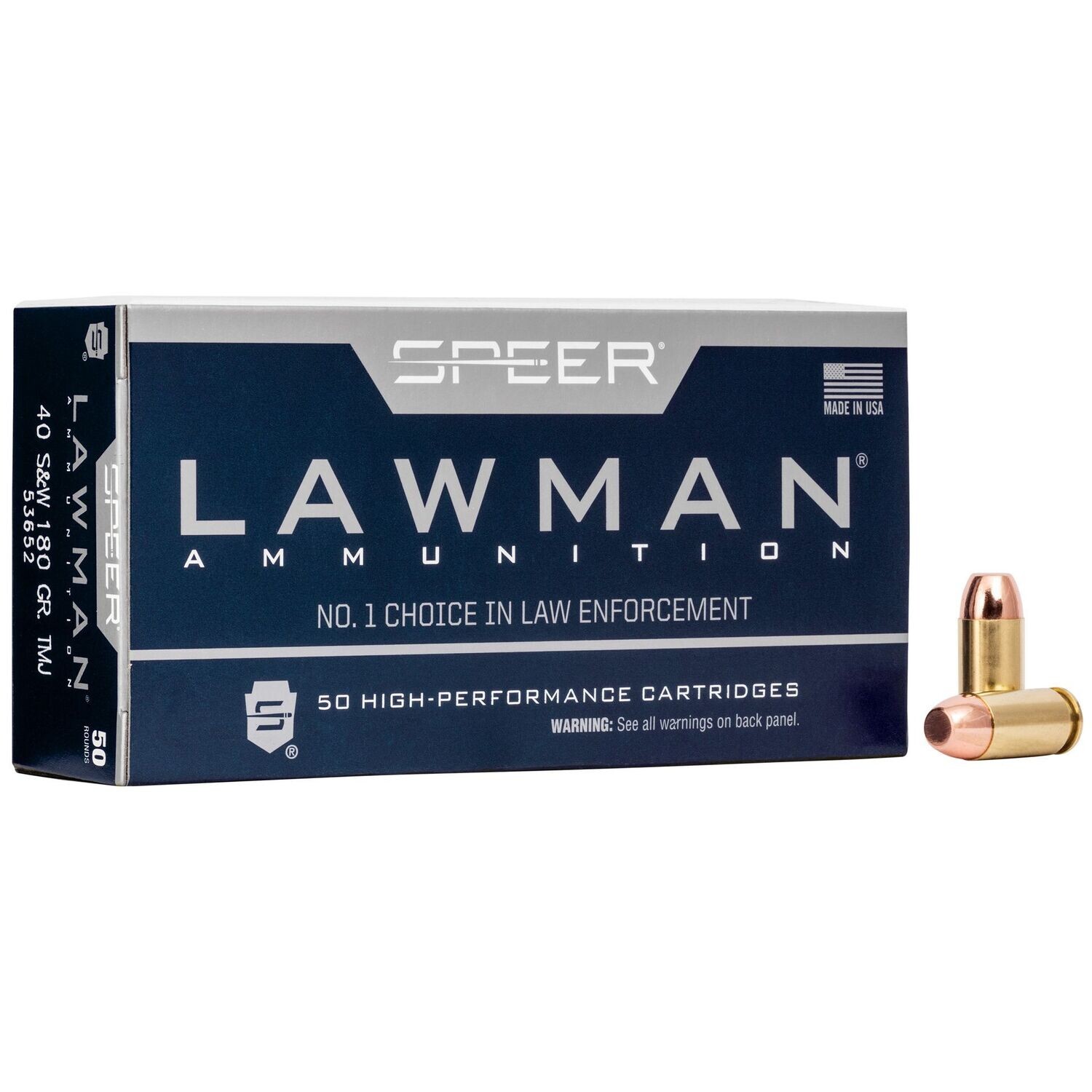 Speer Ammunition, Speer Lawman, Training, 40 S&W, 180 Grain, Total Metal Jacket, 50 Round Box