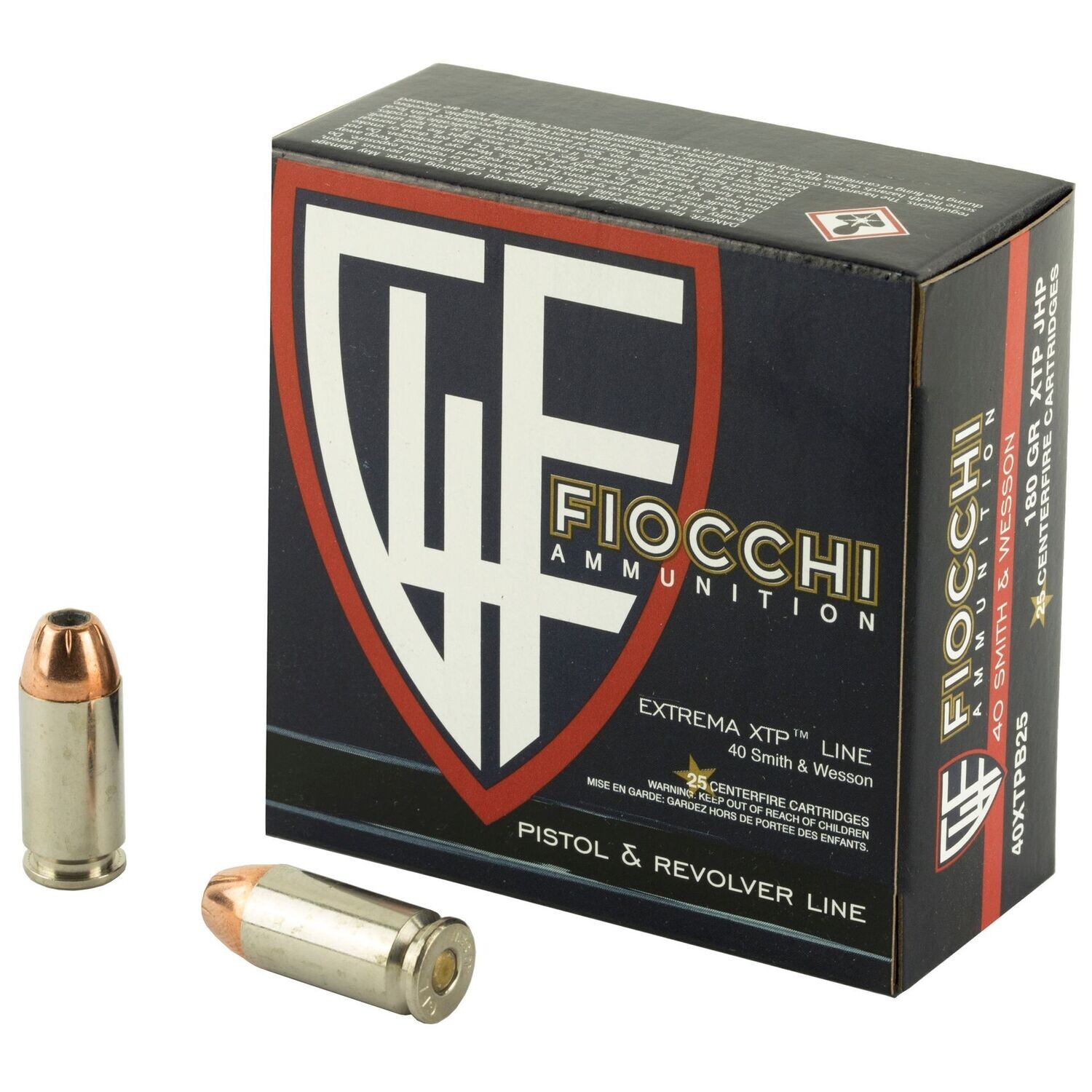 Fiocchi Ammunition, Centerfire Pistol, 40S&W, 180 Grain, XTP, 25 Round Box