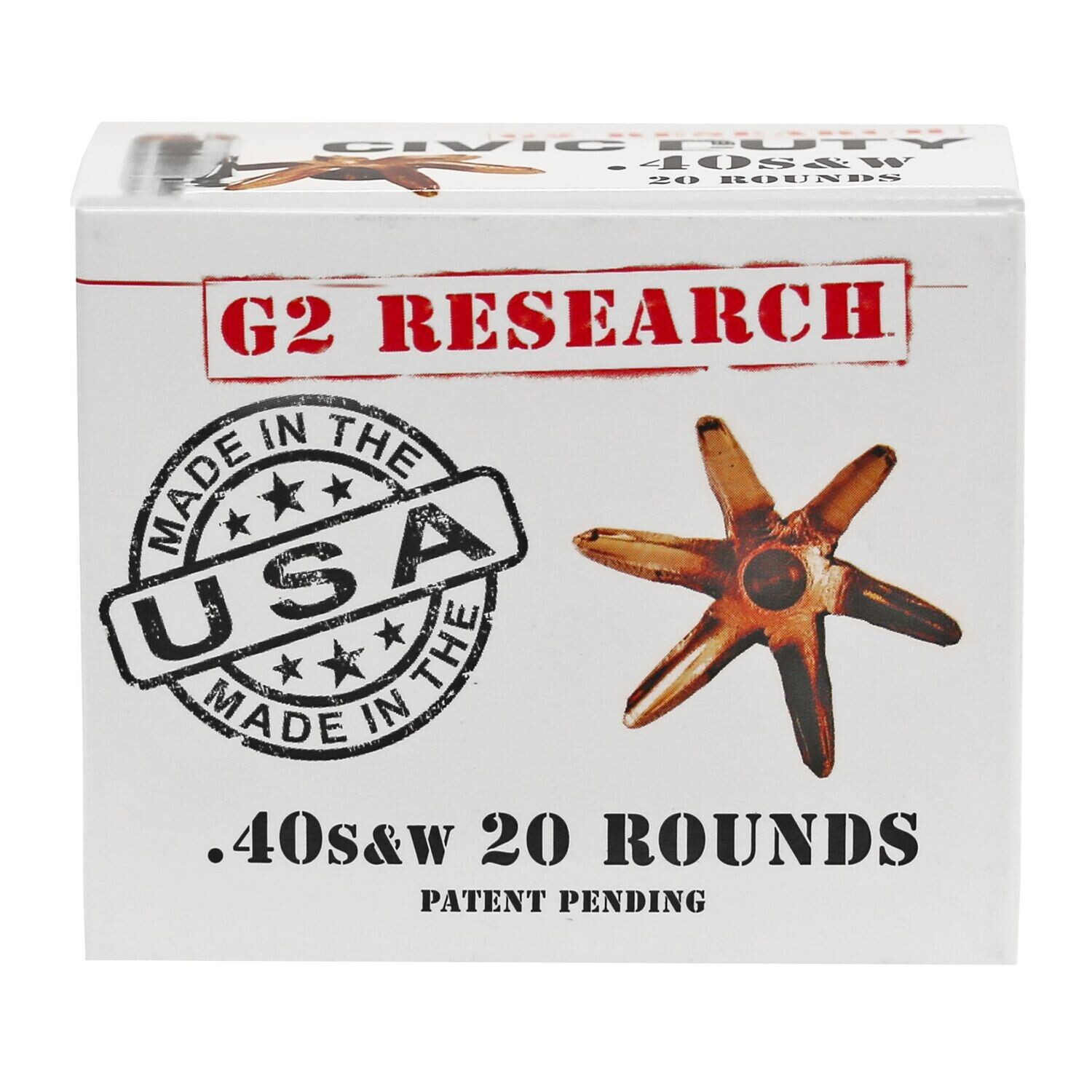 G2 Research, Civic Duty, 40S&W, 122 Grain, Lead Free Copper, 20 Round Box, California Certified Nonlead Ammunition