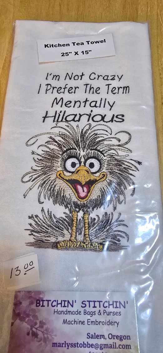 “Mentally Hilarious” Embroidered Kitchen Towel