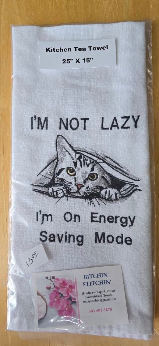 “Energy Saving Mode” Embroidered Kitchen Towel