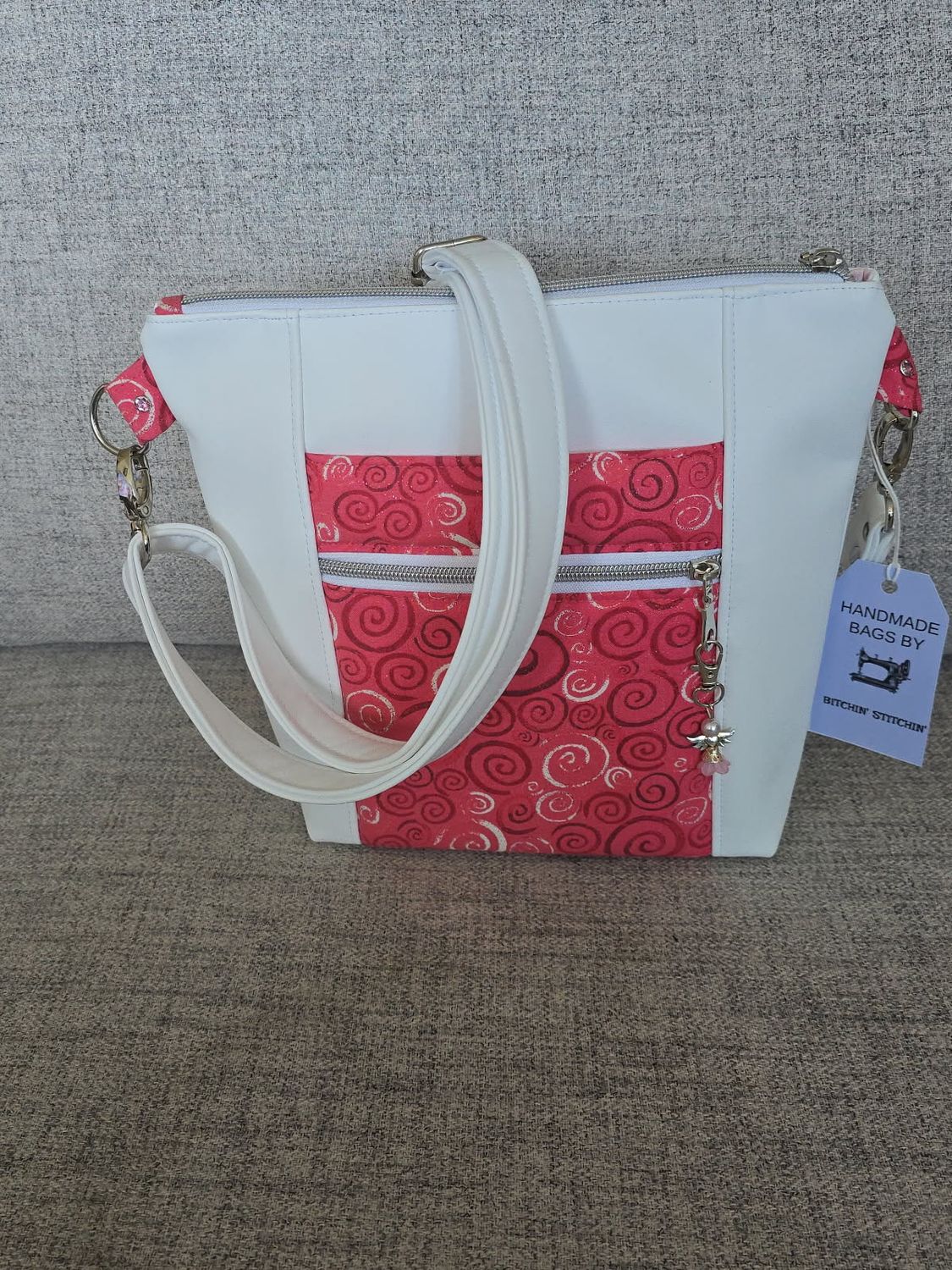 White Vinyl and Red Swirl Crossbody Purse