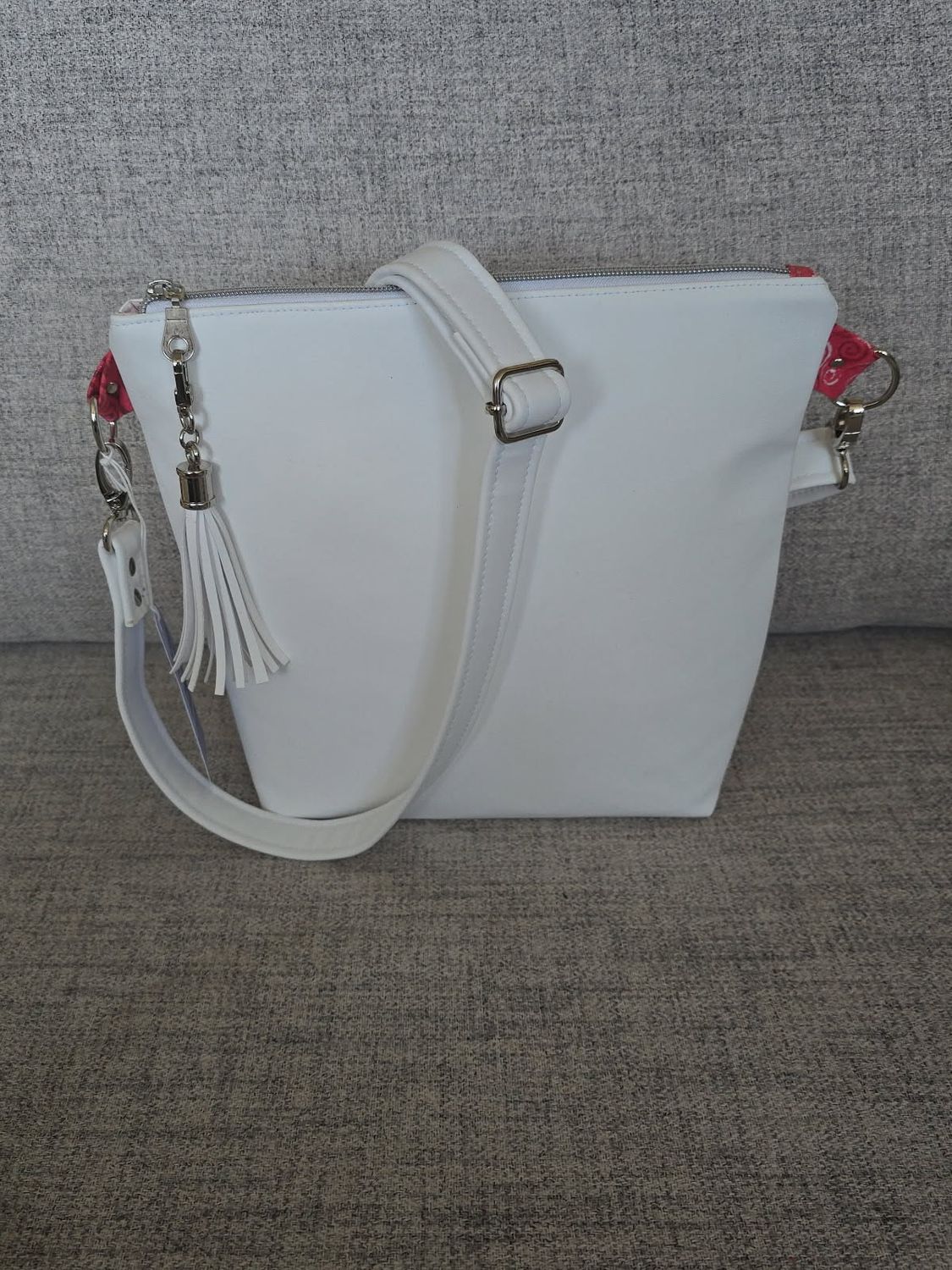 White Vinyl and Red Swirl Crossbody Purse