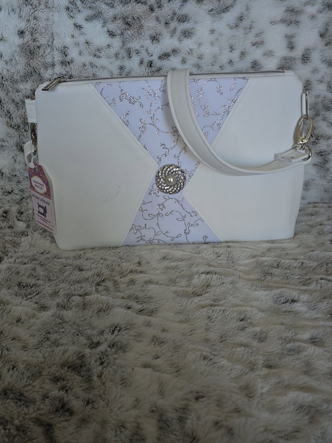 White and Silver Glitter Crossbody Purse